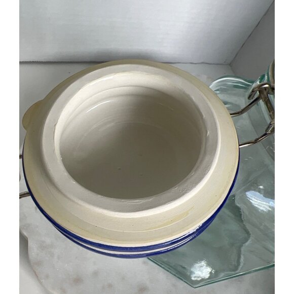 Hexagon Glass Storage Jar Made in Italy Fruit-Patterned Ceramic Hinged Lid - Picture 8 of 9